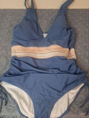 Blue One-Piece Swimsuit with Decorative Waistband size large